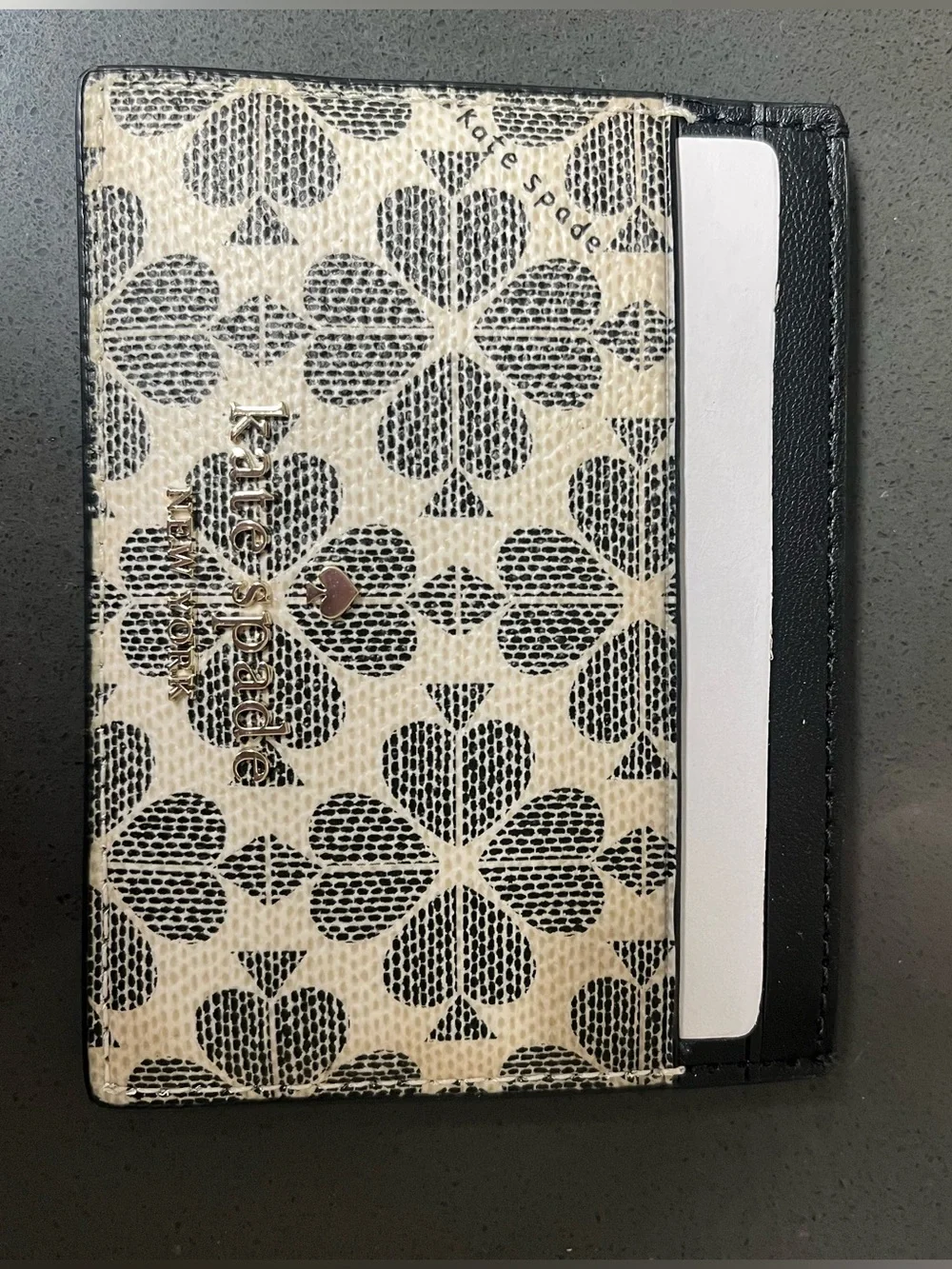 kate spade Black and Cream Patterned Card Holder with Logo